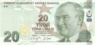 Genuine banknote of Turkey 20 lira 2022